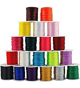 FQTANJU 656 Yards 1mm Rattail Satin Nylon Trim Cord 20 Colors Silk Cord Beading String for Neckla...