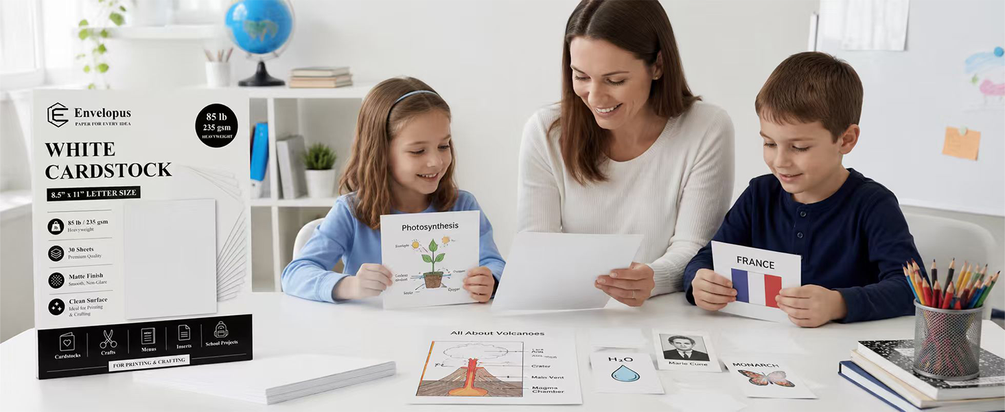 White cardstock paper for school projects, flashcards and classroom signs