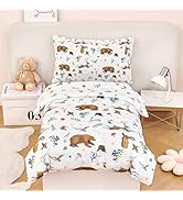 PERFEMET 4-Piece Toddler Bedding Set-Reversible Woodland Animal Toddler Bed Sets for Boys Girls-S...