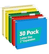 HERKKA Extra Capacity Hanging File Folders, 30 Pack Reinforced Letter Size Hanging Folders with H...