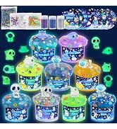 Galaxy Glow-in-The-Dark Slime Kit 9 Pack - Space Slime with Astronaut, Alien & UFO Charms, DIY Sl...