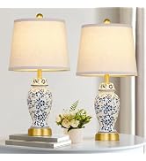 RORIANO Chinoiserie Ceramic Table Lamps Set of 2 for Living Room Bedroom Bedside, Traditional Blu...