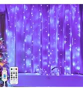 SINAMER Curtain Light for Bedroom, 200LED 6.6x6.6ft Purple Window Wall Hanging Fairy Curtain Stri...