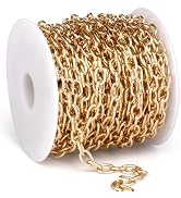 33 Feet Gold Rolo Cable Chains Roll, 5 MM Gold Plated Aluminium Oval Cable O Links Chain Bulk Spo...