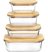 Vtopmart Glass Food Storage Containers with Bamboo Lids, 4 Pack Meal Prep Glass Containers Safe f...