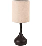KUNJOULAM Modern Table Lamp Brown Base, 17.3" Small Desk Light with Metal Droplet, Cylinder Linen...
