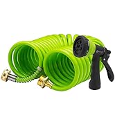 AUTOMAN EVA Recoil Garden Hose 25ft - Includes 7 Pattern Spray Nozzle,Curly Water Hose 25 Foot,Wa...