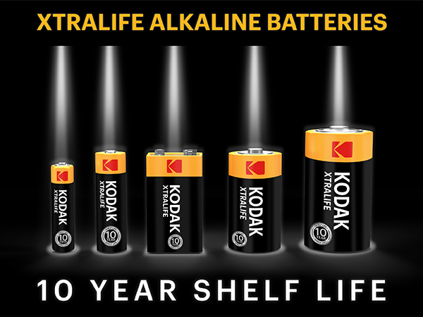 KODAK Xtralife Alkaline Batteries. AA, AAA, C, D, 9V, Leak Resistant, 10 Year Storage