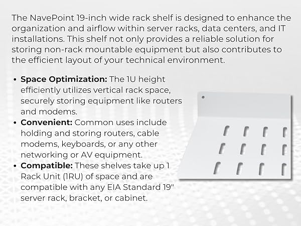 NavePoint 19-inch wide rack shelf