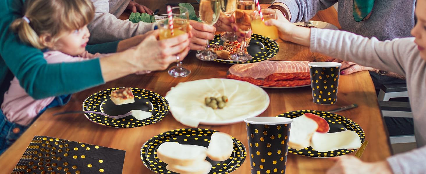 Black and gold dessert plates