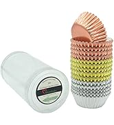 Mombake Mini Metallic Foil Paper Cupcake Liners/Baking Cups in Rose Gold, Gold and Silver, 300-Count