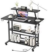 Adjustable Height Standing Desk with Power Outlets, Rolling Stand Up Desk with Monitor Stand and ...