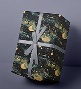 RiukRaiu Galaxy Wrapping Paper for Kids - Blue Gold Night Sky Nebula Star Gift Wrap for Birthday,...