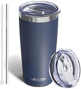 UIRZOTN Travel Coffee Tumbler 20oz, Leakproof Travel Coffee Mug with Dual Lids and Straw, Stainle...