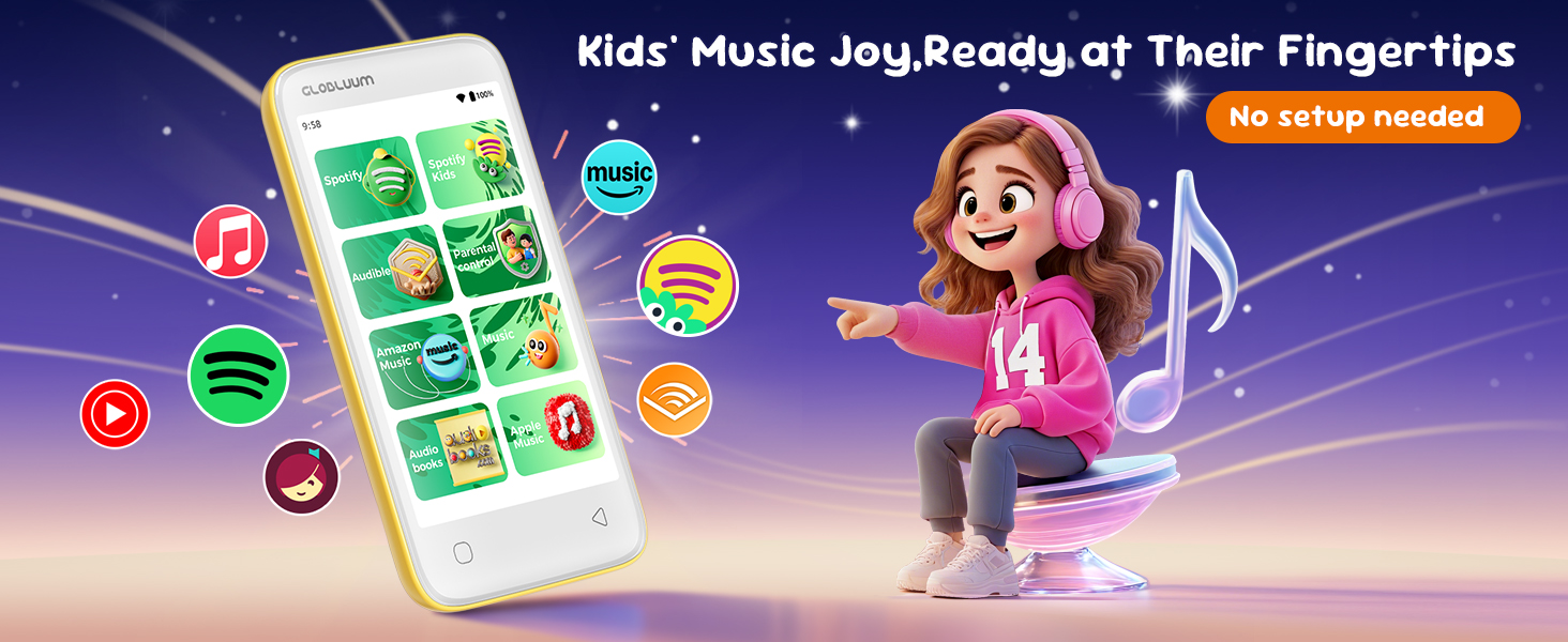 Kids’ MP3 player with Spotify Kids, Audible, Music; no setup, safe music for children