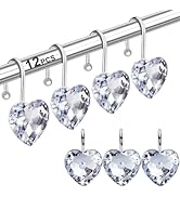 12PCS Shower Curtain Hooks Rings for Bathroom, Stainless Steel Rust Resistant Decorative Rhinesto...