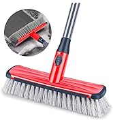 Scrub Brush Floor Brush with Long Handle, Deck Brush Floor Scrubber 2 in 1 Scrape Brush Stiff Bri...