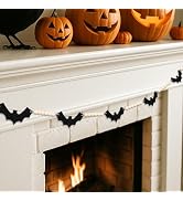 Arosche Happy Halloween Decorations Garland Banner Black Felt Bats with Wood Beads Pre-Assembled ...