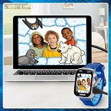 Watch connects to laptop to upload photos and videos.