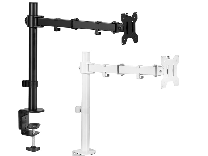 Black single monitor desk clamp with grommet option