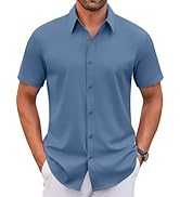 COOFANDY Men's Stretch Dress Shirts Short Sleeve Wrinkle Free Casual Button Down Shirts