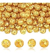 TOAOB 100pcs Gold Spacer Beads 6mm Filigree Hollow Ball Beads Round Metal Loose Beads for DIY Cra...