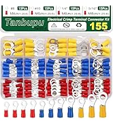 Tanbupu 155pcs Insulated Ring Terminals 11-Sizes(M4/M5/M6/M8/M10) 22-16/16-14/12-11AWG O Ring Con...