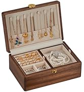 KAOTGOT Wooden Jewelry Box For Women Jewelry Organizer Box With Lock 2 Layer Jewelry Holder Organ...