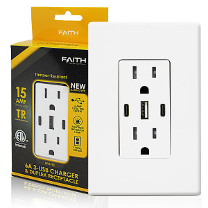 Key feature icon for our duplex receptacle outlet with USB ports for Type-C and Type-A.