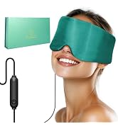 FERVORSOFT Silk Heated Eye Mask, Zero Pressure & Blackout Green Eye Mask for Sleeping, USB Corded...