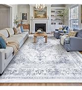 PureCozy Washable Rug 9x12 Area Rug for Living Room Blue Vintage Boho Medallion Large Distressed ...