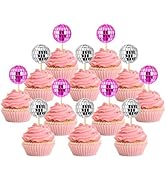 50pcs Disco Ball Cupcake Toppers - 1970s - Style Picks in Pink & Silver. Great for Disco Parties,...