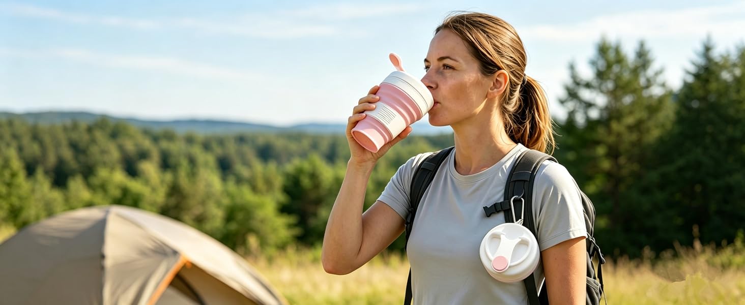 Silicone Coffee Cup with Straw Collapsible Cups for Traveling Lightweight Folding