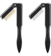 2PCS Folding Eyelash Comb,Eyebrow Comb Metal Teeth, Professional Tool for Define Lash & Brow (Black)