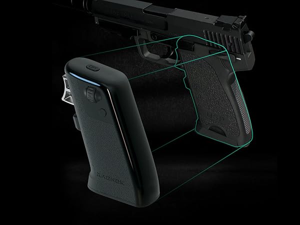 Shape comparison between the RAGNOK FireGrip gaming mouse and a toy-style controller handle.