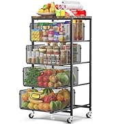 SUNALLY Rolling Kitchen Cart with Drawers, 4-Tier Utility Cart Fruit Vegetable Storage Cart with ...