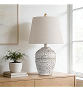PARTPHONER Rustic Farmhouse Table lamp for Living Room Bedroom, Modern Ceramic Bedside Lamp with ...