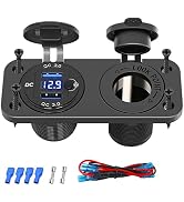 12V USB Outlet Cigarette Lighter Socket, Qidoe Aluminum Dual QC3.0 Port USB Charger Socket with L...