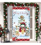 Christmas Decorations Door Cover, Snowman Merry Christmas Door Banner, Large Fabric Xmas Party De...