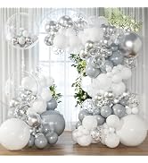 KARLURE White Silver Balloon Arch Kit Garland with Grey Clear Balloons for Birthday Engagement We...