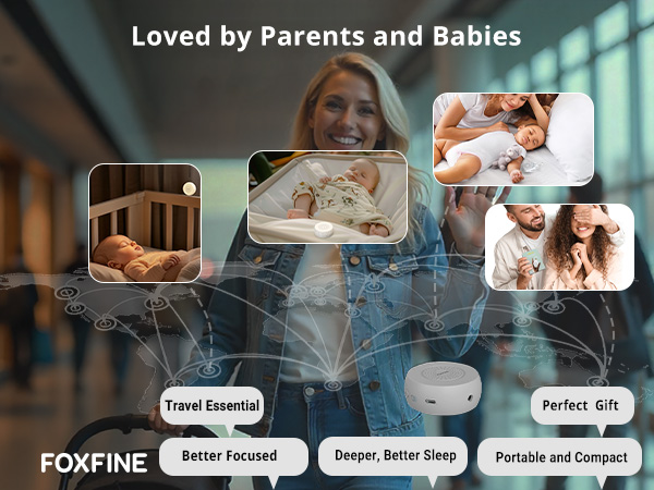 White noise machine featured in various daily scenarios, trusted by many parents and babies