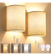 Plug in Wall Sconces Set of Two: Wall Lights with On/Off Switch - Stepless Color Temperature Wall...