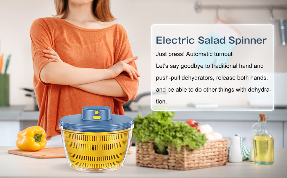 USB Electric Chargeble Lettuce Cleaner and Dryer w/Bowl Easy to Clean Kitchen Essential