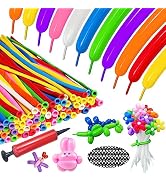 KAWKALSH 150pcs 260 Long Balloons with Pump, Colors Balloons Animal Kit Premium Latex Twisting Mo...