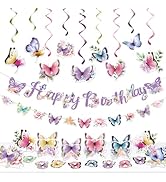 HonuGoGo 27-Piece Butterfly Birthday Party Decoration Kit – Romantic Centerpieces, Coasters, Swir...
