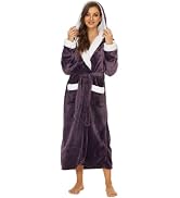 iniber Plush Robes for Women, Womens Robe Long, Fuzzy Fluffy Soft Warm Fleece Hooded Bathrobe