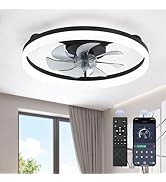 LEDIARY Ceiling Fan with Light, Low Profile Flush Mount Ceiling Fan, Dimmable LED, APP & Remote C...