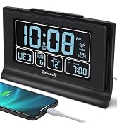 DreamSky Alarm Clocks for Bedrooms with Battery Backup, Auto Set | Digital Clock with Date & Day ...