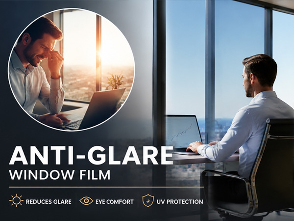 A man working near an anti glare window privacy film one way