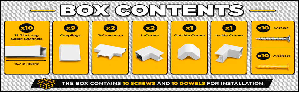 Cable Management Raceway Kit – 20 Pack 15.7” PVC Wire Hide